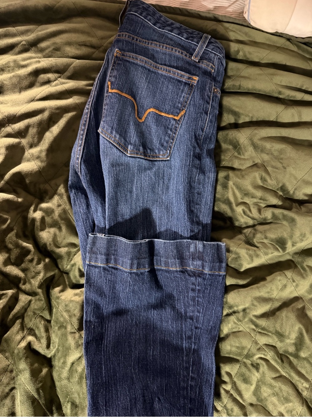 Kimes Ranch Women’s Boot Cut Jeans in Dark Blue with Gold Stitching